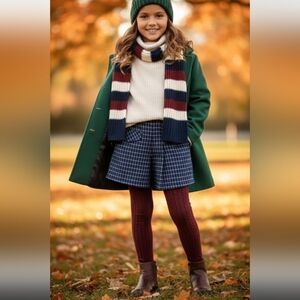 Zara Kids Navy Blue Plaid Girls Pleated Skirt With Built-In Shorts Size 7